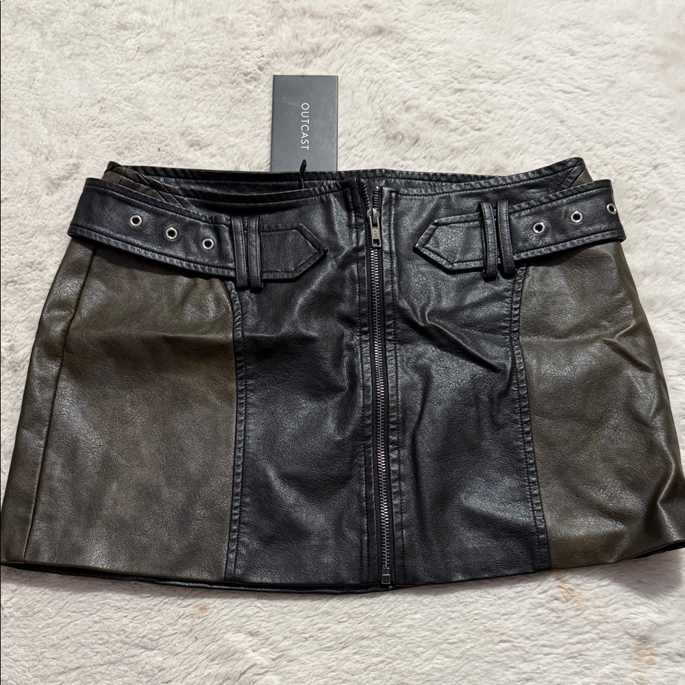 Outcast Black and Brown Leather Paneled Mini Skirt